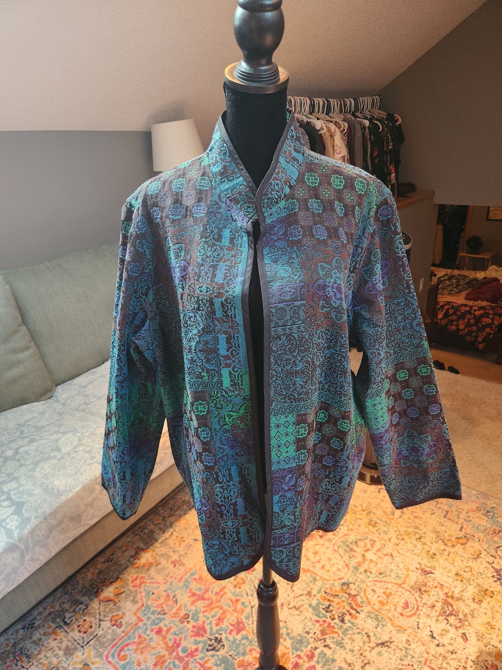 Serengeti women's blue and green Patterned jacket blazer 1X cotton blend boho